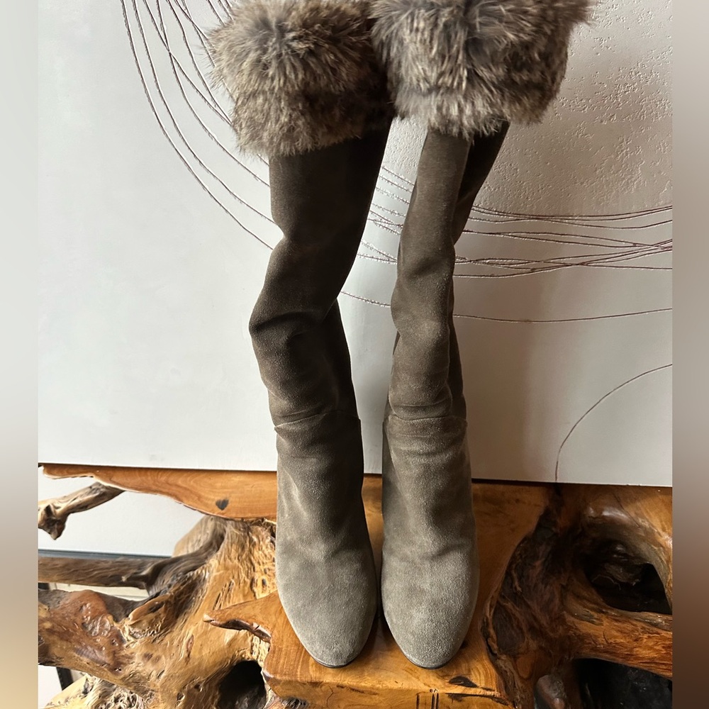 Giuseppe Zanotti Suede Knee-High Boots. Fully Lined in Rabbit (Size 38